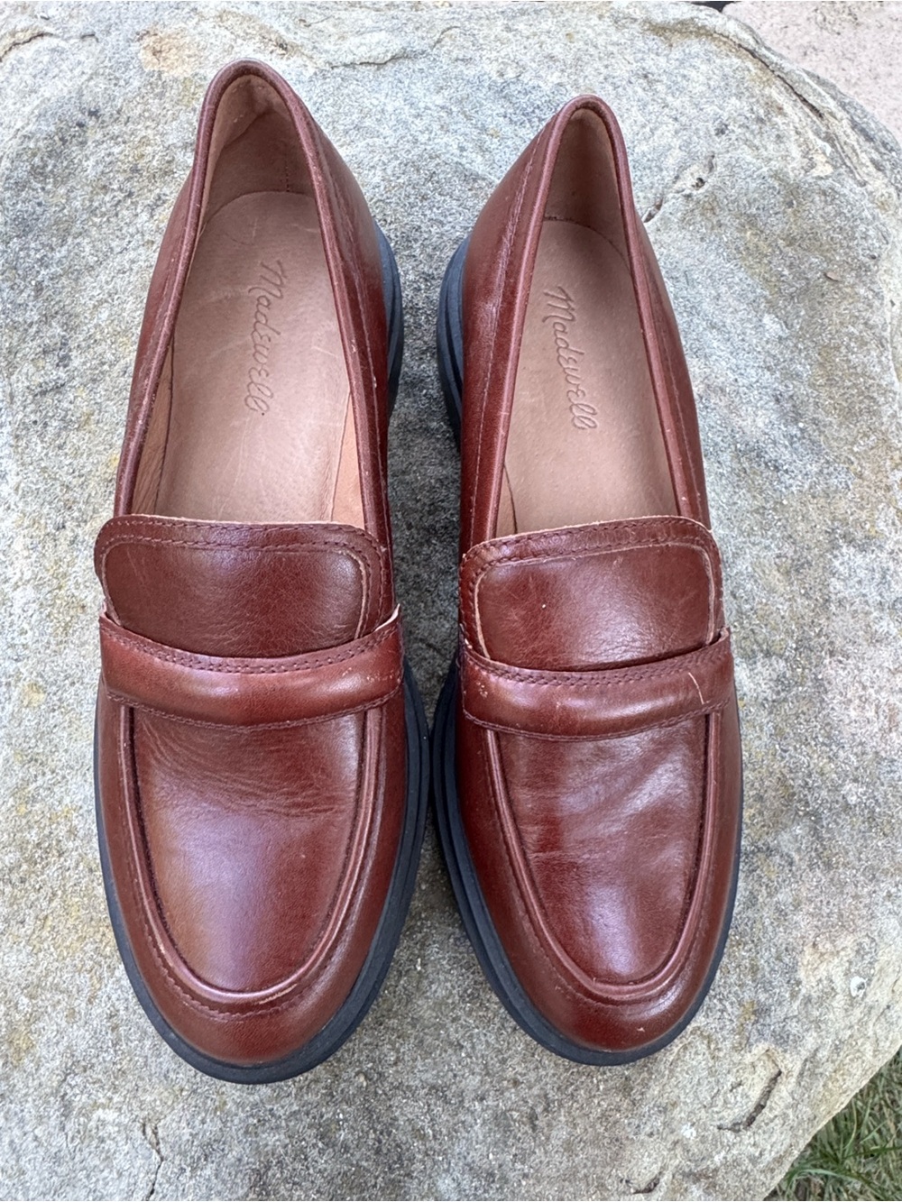Madewell Bradley Lugsole Loafers Cherry Wood Leather Penny 9.5